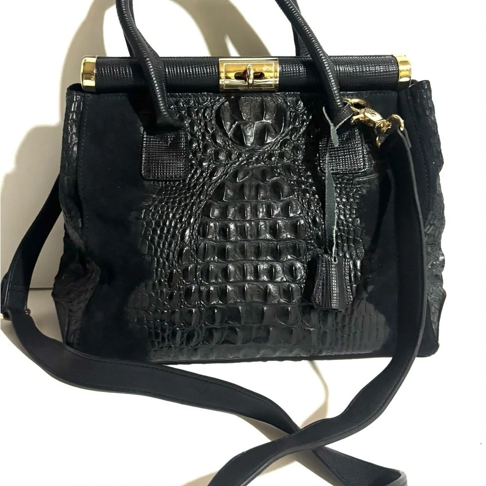 Giada Pelle croc embossed satchel Elegant Black Handbag